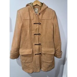 LL Bean Toggle Closure Hooded Ribbed Wool Duffel Peacoat Coat Sz M  Dusty Pink‎